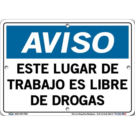 Vestil Aluminum Sign, 7-1/2" Height, 10-1/2" Width, Aluminum, Rectangle, Spanish SI-N-13-A-AL-063-S